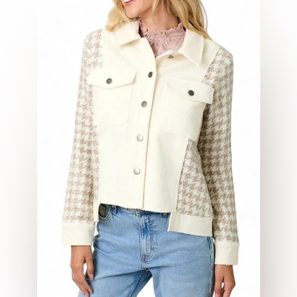 Mystree NWT Patchwork Houndstooth Shacket - Size … - image 1